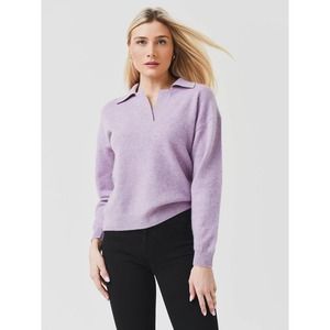 Naadam Polo Sweater Womens Small Purple Heather 100% Cashmere Boxy Collared